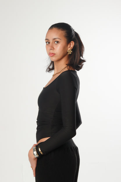 long sleeve basic black top